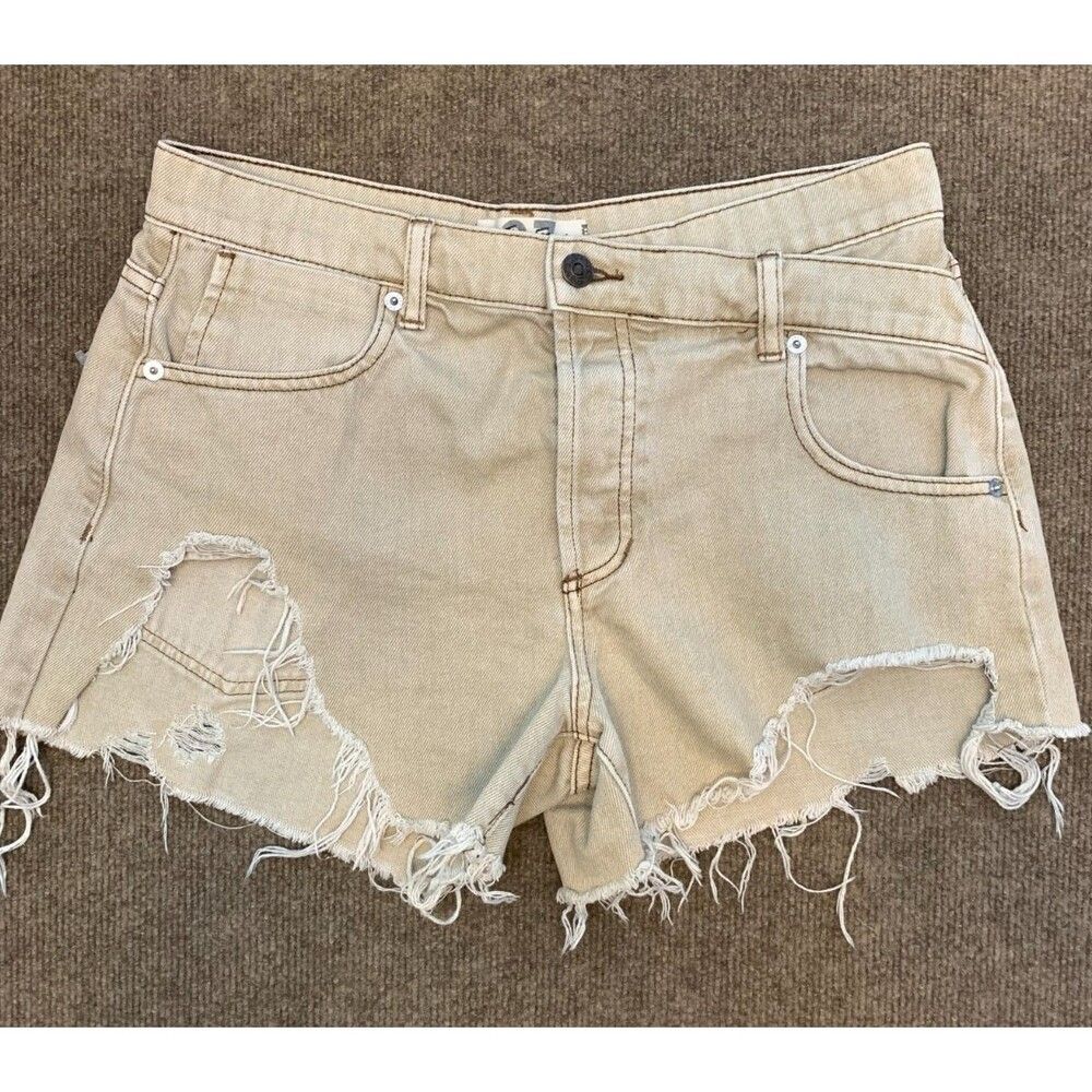 We The Free People Shorts Womens 27 Cut-Off Distressed Button Fly Beige Denim